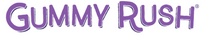 Purple 'Gummy Rush' logo on a white background